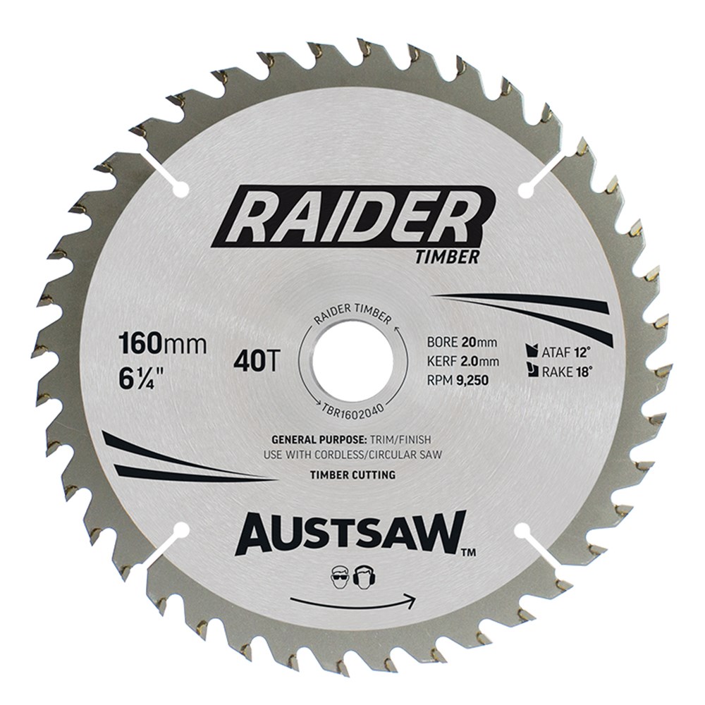 AUSTSAW RAIDERTIMBER BLADE 165MM X 20/16MM BORE - 40T THIN KERF